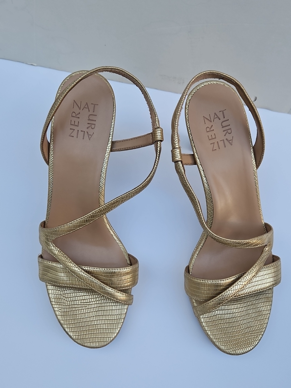 Naturalizer Gold Metallic Crisscross Heeled Sandals